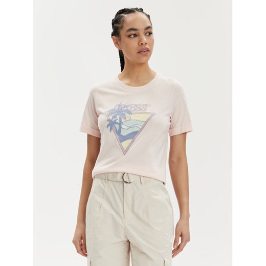 Guess T-Shirt Ss Rn Beach Triangle W4GI32 JA914 Różowy Regular Fit ze sklepu MODIVO w kategorii Bluzki damskie - zdjęcie 181185659