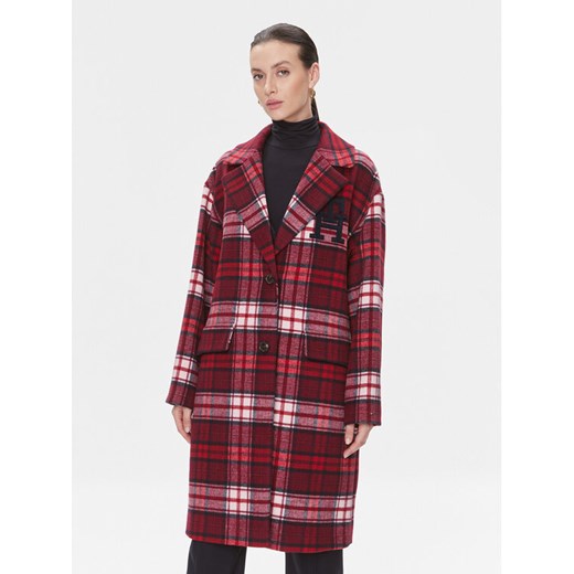 Tommy Hilfiger Płaszcz wełniany Imd Tartan WW0WW39761 Czerwony Relaxed Fit ze sklepu MODIVO w kategorii Płaszcze damskie - zdjęcie 181185799