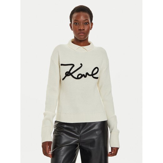 KARL LAGERFELD Sweter 246W2000 Écru Regular Fit ze sklepu MODIVO w kategorii Swetry damskie - zdjęcie 181195278