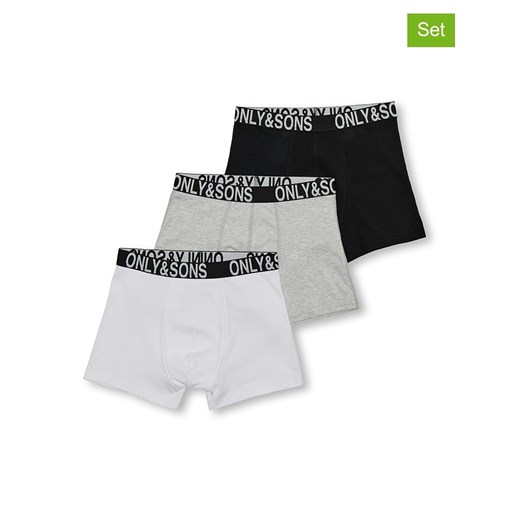 ONLY &amp; SONS Junior Bokserki (3 pary) w kolorze białym, szarym i czarnym ze sklepu Limango Polska w kategorii Majtki dziecięce - zdjęcie 181218929