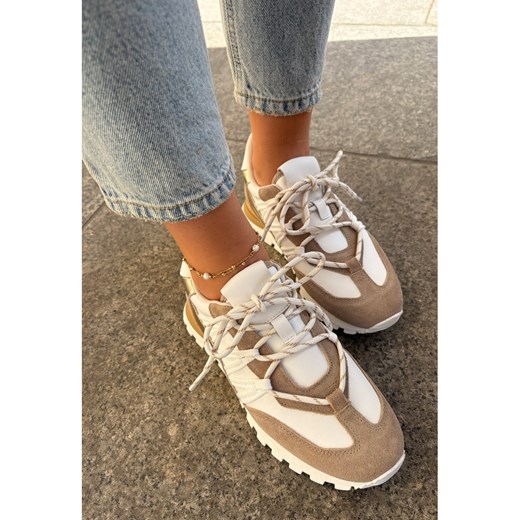 Skórzane Półbuty Sneakersy Damskie Artiker 56C1738 Beżowo-Złote beżowy ze sklepu ButyModne.pl w kategorii Buty sportowe damskie - zdjęcie 181220429