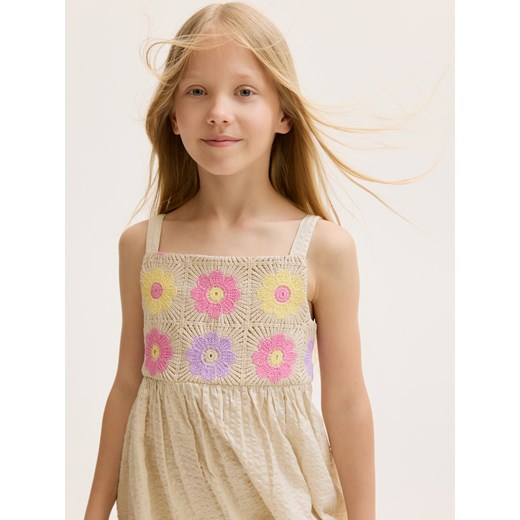 Reserved - Sukienka z ażurową górą - beżowy Reserved 128 (7-8 lat) Reserved