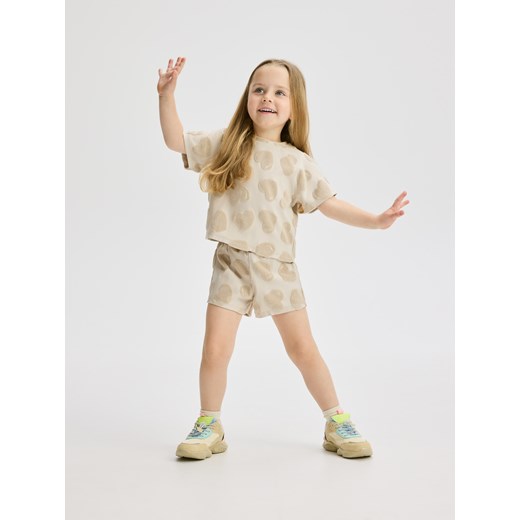 Reserved - Bawełniany komplet z tłoczonym wzorem - beżowy ze sklepu Reserved w kategorii Komplety dziewczęce - zdjęcie 181221436