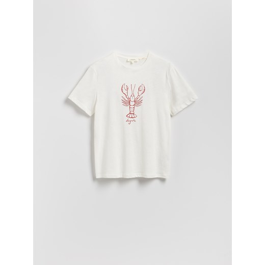 Reserved - T-shirt regular z lnem - biały Reserved L Reserved