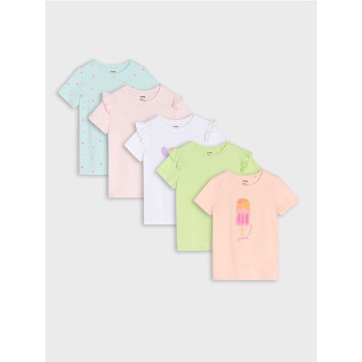 Sinsay - Koszulki z ozdobnymi falbanami i brokatowym printem 5 pack - Sinsay 122 Sinsay