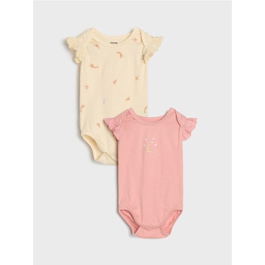 Sinsay - Body z rękawami wykonanymi z haftowanej tkaniny 2 pack - kremowy ze sklepu Sinsay w kategorii Odzież dla niemowląt - zdjęcie 181223145