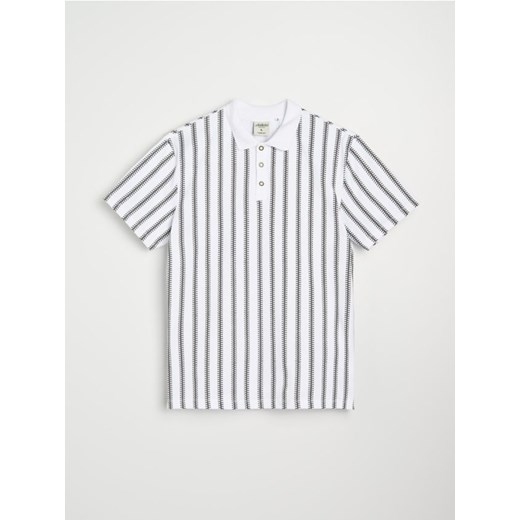 Sinsay - Bawełniana koszulka polo w paski - kremowy Sinsay XL Sinsay