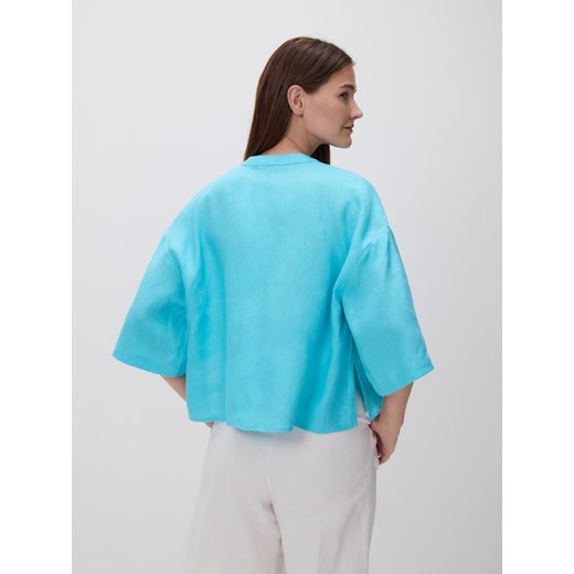Reserved - Lniana bluzka z wiązaniami - jasnoturkusowy Reserved M Reserved