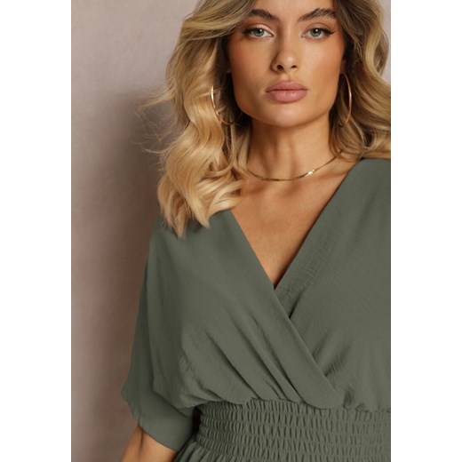 Ciemnozielony Kombinezon Kopertowy z Gumką w Pasie Fandrea Renee ONE SIZE renee.pl promocyjna cena