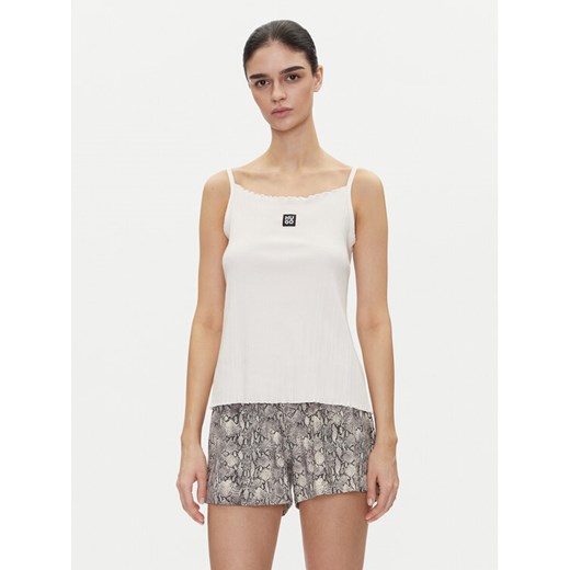 HUGO Top Rib_Vest 50540056 Écru Regular Fit ze sklepu MODIVO w kategorii Bluzki damskie - zdjęcie 181226937
