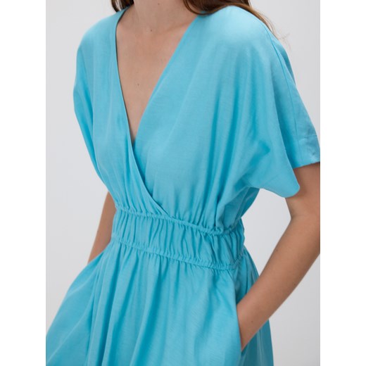 Reserved - Sukienka z lnem - turkusowy Reserved S Reserved