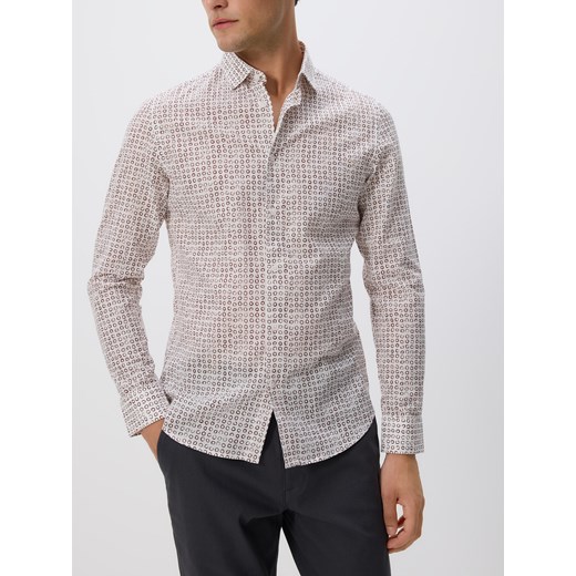 Reserved - Bawełniana koszula slim fit - beżowy ze sklepu Reserved w kategorii Koszule męskie - zdjęcie 181230059