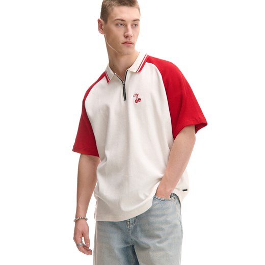 Cropp - Koszulka polo z górą zapinaną na zamek - kremowy ze sklepu Cropp w kategorii T-shirty męskie - zdjęcie 181230367