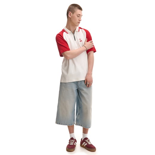 Cropp - Koszulka polo z górą zapinaną na zamek - kremowy Cropp XL Cropp