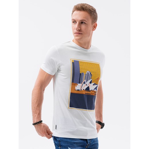 T-shirt męski z nadrukiem - biały V7A S1434 XXL okazja ombre