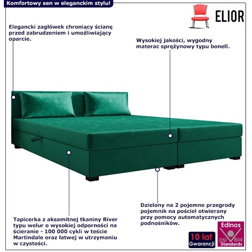 Zielone welurowe łóżko tapicerowane z pojemnikiem Fionis 4X - 3 rozmiary Elior One Size Edinos.pl