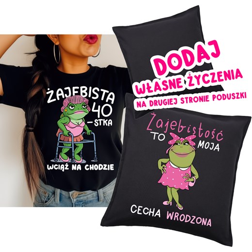 Zestaw prezentowy na 40 urodziny , koszulka na 40 oraz poduszka z życzeniami na drugiej stronie ze sklepu Time For Fashion w kategorii Bluzki damskie - zdjęcie 181235425