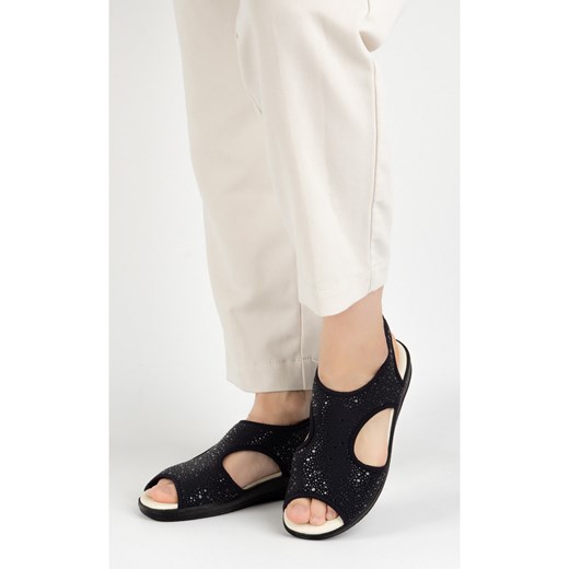 Buty damskie sandały elastyczne comfooty emma czarne połyskliwe ze sklepu butyolivier w kategorii Sandały damskie - zdjęcie 181235547