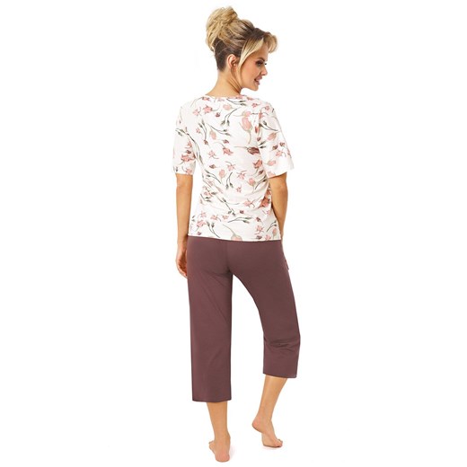 Piżama damska wiskozowa z spodniami 3/4 Amaris, Kolor ecru-śliwka, Rozmiar S, Donna ze sklepu Intymna w kategorii Piżamy damskie - zdjęcie 181236646