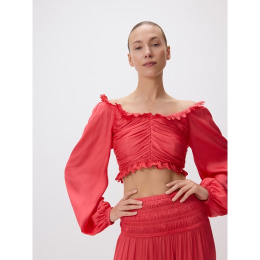 Reserved - Bluzka z drapowaniem - koralowy Reserved M Reserved