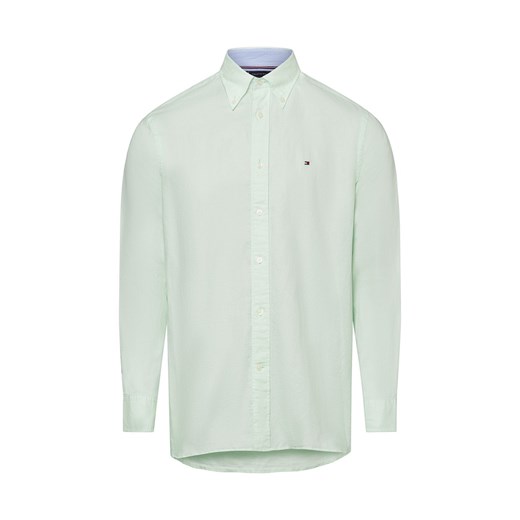 Tommy Hilfiger Męska koszula casual z zawartością lnu Mężczyźni Regular Fit Bawełna miętowy jednolity ze sklepu vangraaf w kategorii Koszule męskie - zdjęcie 181239947