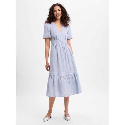 Ambiance Letnia sukienka damska z lnem Kobiety len granatowy w paski ze sklepu vangraaf w kategorii Sukienki - zdjęcie 181240187