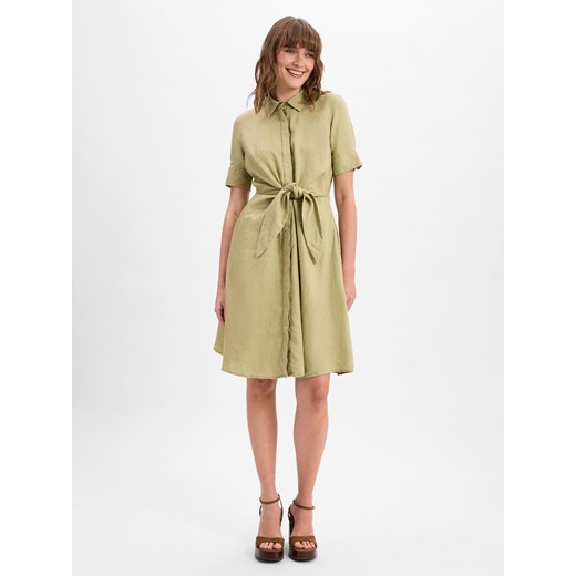 Lauren Ralph Lauren Damska sukienka casual - wykonana z lnu Kobiety len oliwkowy jednolity ze sklepu vangraaf w kategorii Sukienki - zdjęcie 181240229