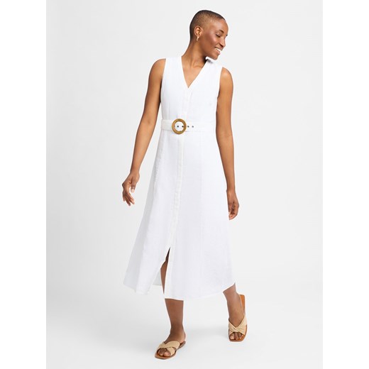 zero Sukienka damska z zawartością lnu Kobiety len biały jednolity ze sklepu vangraaf w kategorii Sukienki - zdjęcie 181240299