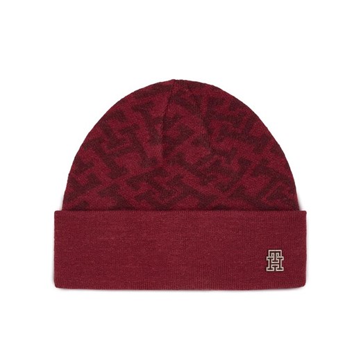 Czapka Tommy Hilfiger Monogram All Over Beanie AW0AW15327 Czerwony ze sklepu eobuwie.pl w kategorii Czapki zimowe damskie - zdjęcie 181259165