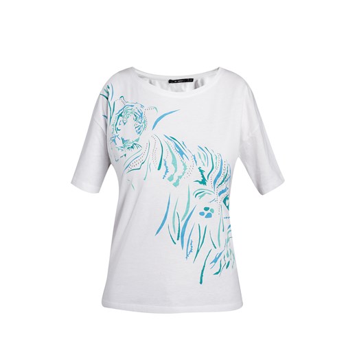 T-shirt ze szkicem tygrysa e-monnari bialy Bluzki bawełniane