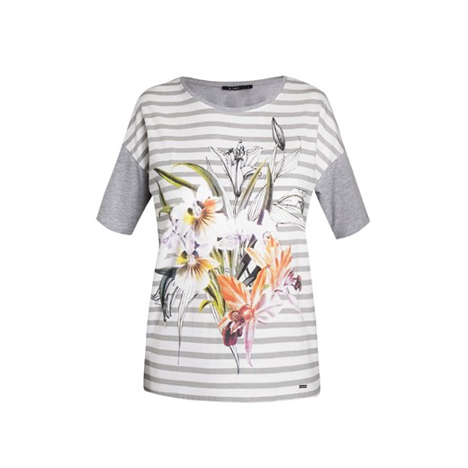 Marynarski t-shirt w kwiaty e-monnari szary bez wzorów/nadruków