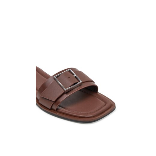 Klapki Calvin Klein Flat Slide W/Buckle - Lth HW0HW02490 Brązowy Calvin Klein 38 eobuwie.pl