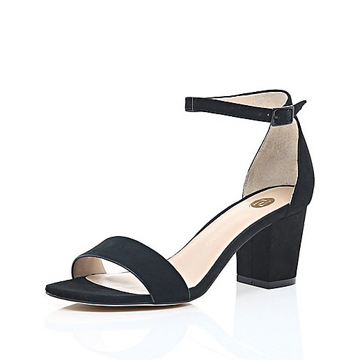 Black suede block heel sandals river-island czarny 