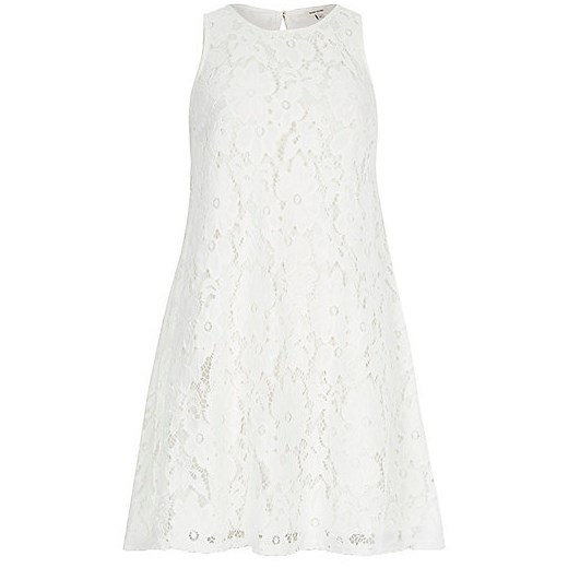 Cream lace sleeveless swing dress river-island bialy sukienki koronkowe