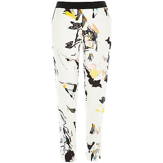 White abstract print cigarette pants river-island bialy 