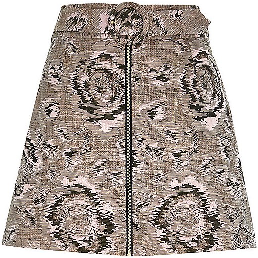 Khaki woven print A-line skirt river-island brazowy 