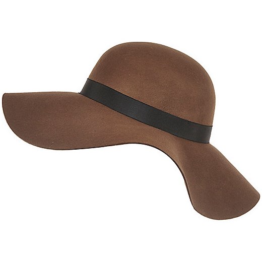 Dark brown wide brim floppy hat river-island brazowy 