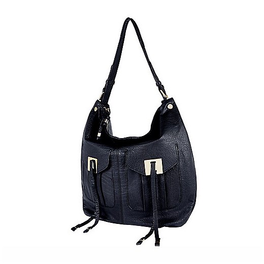 Black leather double pocket tote bag river-island bialy skóra A