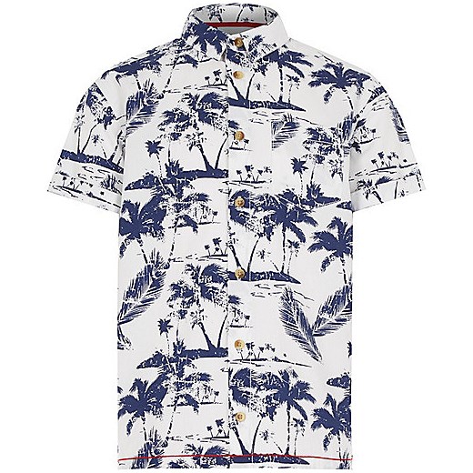Boys white Hawaiian print short sleeve shirt river-island niebieski 