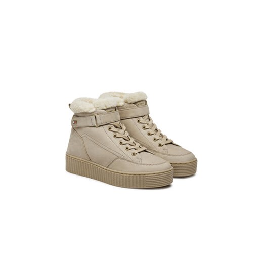 Sneakersy Tommy Hilfiger Faux Fur Nubuck Low Lace-Up FW0FW08172 Beżowy Tommy Hilfiger 38 eobuwie.pl