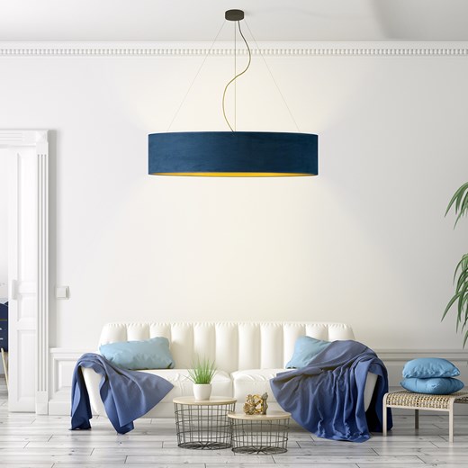 Duża lampa wisząca do salonu PORTO VELUR fi - 100 cm - kolor granatowy ze złotym wnętrzem ze sklepu Lysne w kategorii Lampy wiszące - zdjęcie 181814939