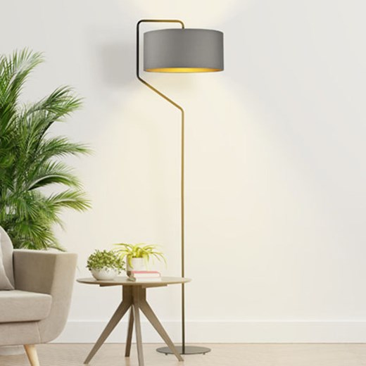 Skandynawska lampa podłogowa z szarym abażurem TESALLIA GOLD ze sklepu Lysne w kategorii Lampy podłogowe - zdjęcie 181818779