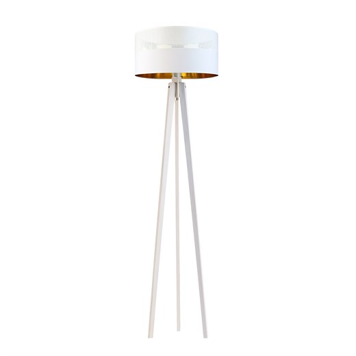 Biała lampa podłogowa do sypialni na drewnianym stelażu MIAMI GLAM z abażurem ze sklepu Lysne w kategorii Lampy podłogowe - zdjęcie 181819425