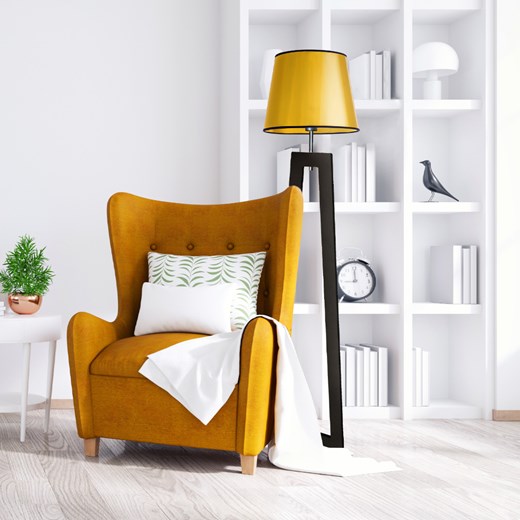 Drewniana lampa podłogowa w złotym kolorze KOS MIRROR ze sklepu Lysne w kategorii Lampy podłogowe - zdjęcie 181820648