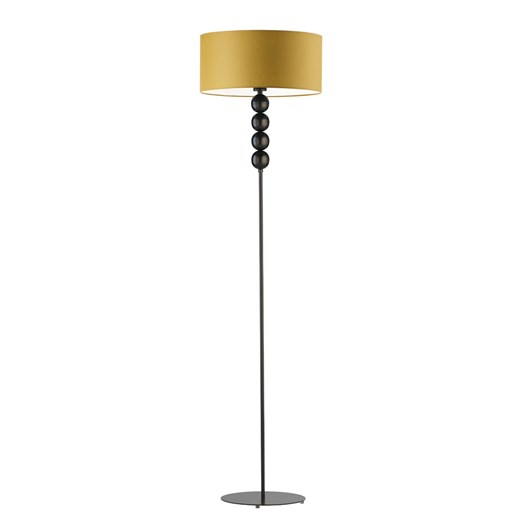 Czarna lampa podłogowa z ozdobnym kulami BERMUDY z musztardowym kloszem ze sklepu Lysne w kategorii Lampy podłogowe - zdjęcie 181823477
