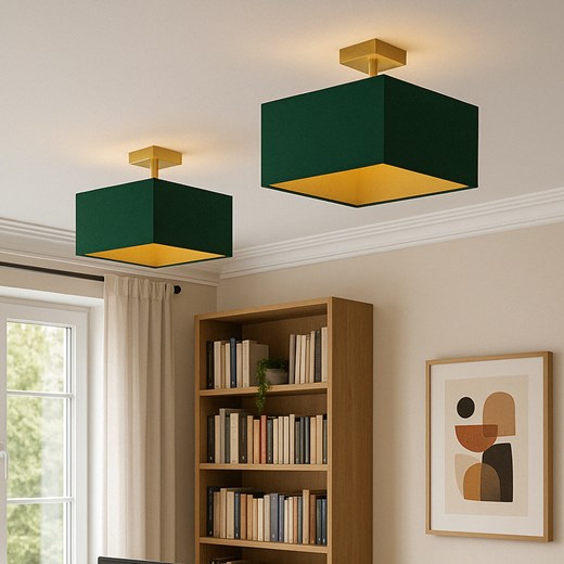 Nowoczesna lampa sufitowa z kwadratowym kloszem 40x40cm w kolorze zieleni butelkowej ALBA GOLD ze sklepu Lysne w kategorii Lampy sufitowe - zdjęcie 181831537