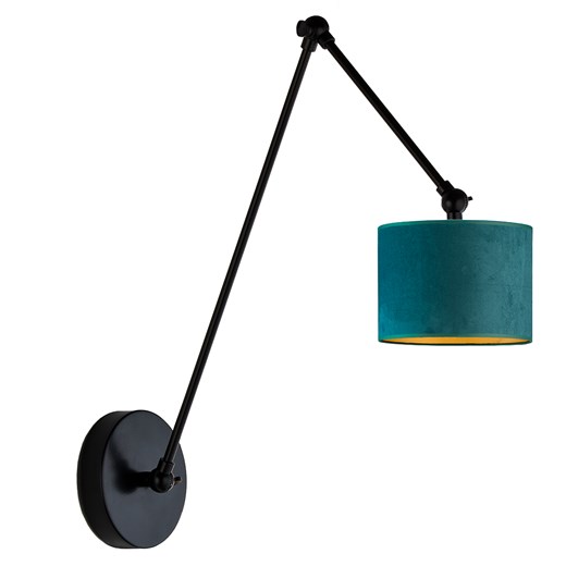 Lampa na wysięgniku ruchomym TESNUS VELUR z welurowym abażurem w kolorze zieleni butelkowej na czarnym stelażu ze sklepu Lysne w kategorii Lampy ścienne - zdjęcie 181831819