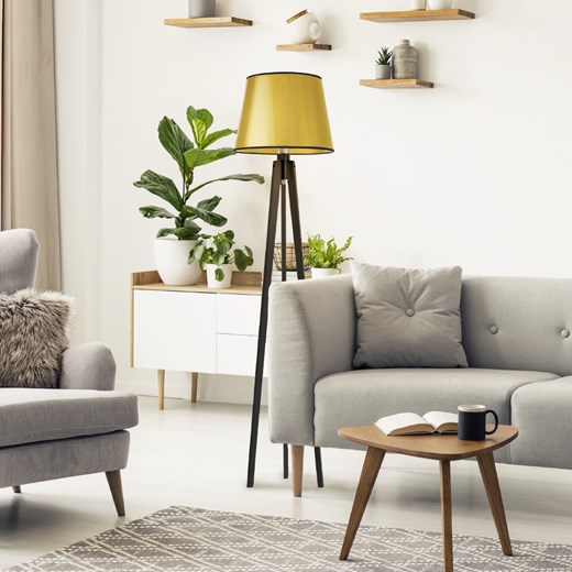 Lampa podłogowa na trzech nogach CURACAO MIRROR ze złotym kloszem ze sklepu Lysne w kategorii Lampy podłogowe - zdjęcie 181839985