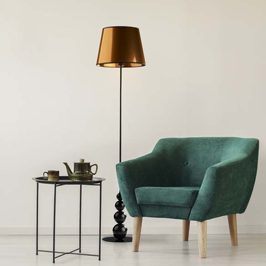Czarna lampa stojąca LED do salonu LIZBONA MIRROR z miedzianym abażurem ze sklepu Lysne w kategorii Lampy podłogowe - zdjęcie 181847116
