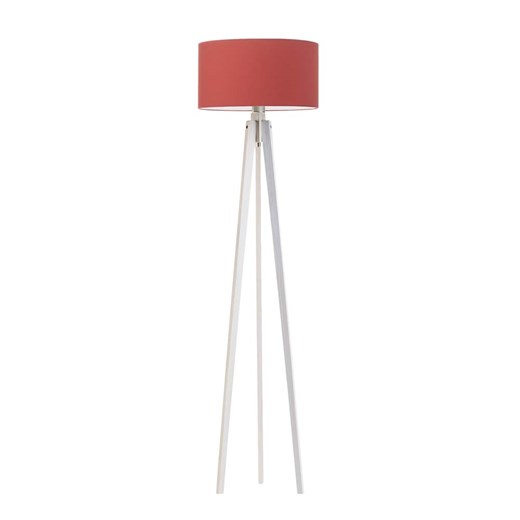Biała lampa stojąca z drewna z czerwonym abażurem MIAMI ze sklepu Lysne w kategorii Lampy podłogowe - zdjęcie 181852105
